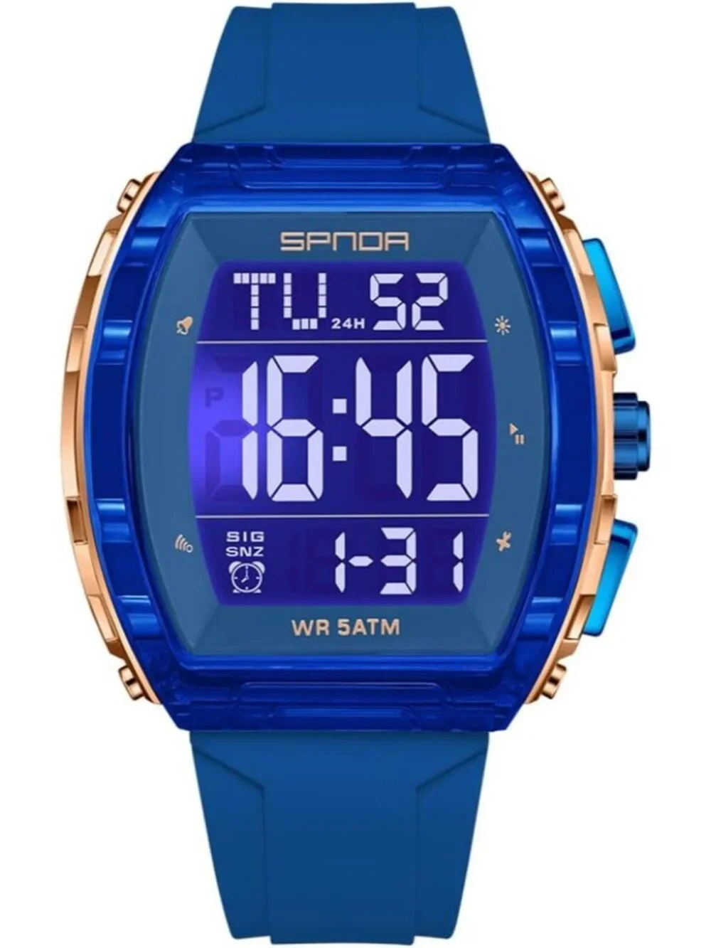 Men's All Blue Analog Quartz Tonneau Shape Dual Waterproof Digital Luxury Watch